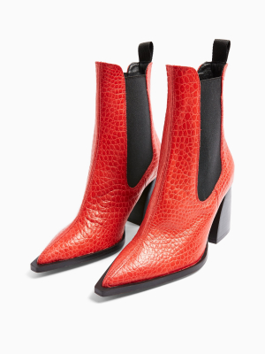 Harry Red Leather Crocodile Chelsea Boots