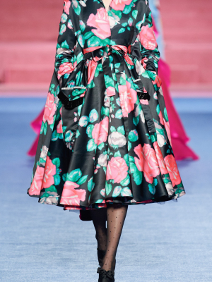 Floral-printed Satin Dress Coat