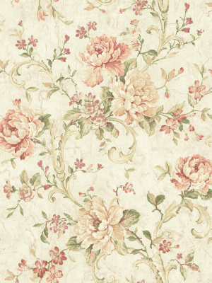 Antiqued Rose Wallpaper In Peachy From The Vintage Home 2 Collection By Wallquest