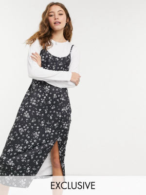 Wednesday's Girl Midi Cami Dress With T-shirt Inner Layer In Micro-floral Print