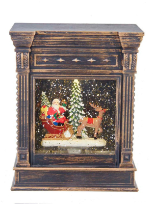 Kurt Adler 7" Battery-operated Led Fireplace With Santa On Sleigh With Reindeer