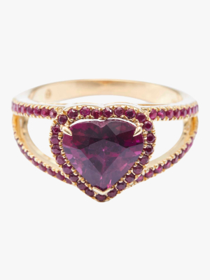 Rhodolite And Ruby Heart Ring