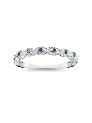 Pompeii3 1/10 Cttw Vintage Blue Diamond Wedding Ring 14k White Gold