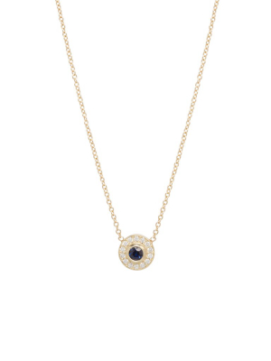 14k Round Sapphire And Diamond Halo Necklace