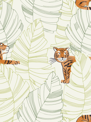 Hiding Tigers Wallpaper In Orange And Green From The Day Dreamers Collection By Seabrook Wallcoverings