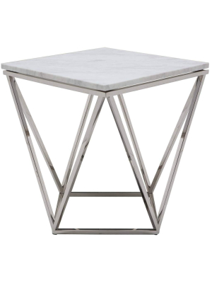 Jasmine Side Table, White/chrome Base