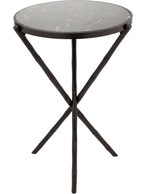 Bamboo Side Table With Marble Top