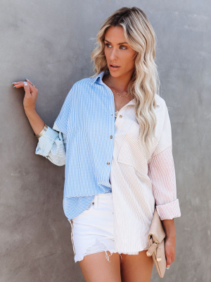 Eureka Cotton Blend Colorblock Button Down Shirt- Final Sale