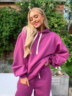 Asos Design Tracksuit Oversized Hoodie With Contrast Ties / Oversized Sweatpants In Berry