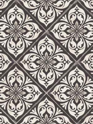 Plumosa Tile Wallpaper In Ebony And Silver From The Luxe Retreat Collection By Seabrook Wallcoverings