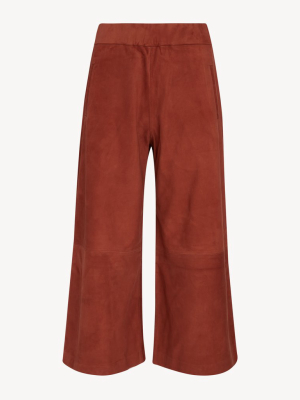 Cognac Suede Leather Culotte Pants