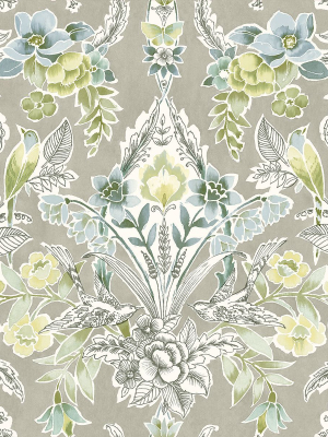 Vera Floral Damask Wallpaper In Light Green From The Bluebell Collection By Brewster Home Fashions