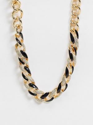 Asos Design Necklace With Mixed Black And Gold Chain