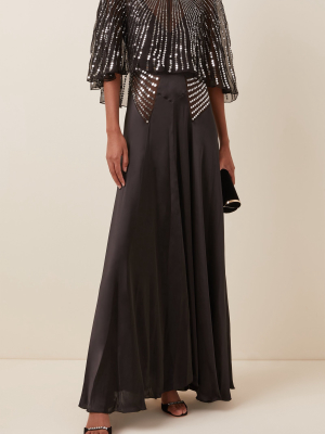 Sequin-embellished Cape-effect Satin Maxi Dress