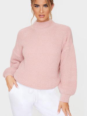 Dusty Pink Balloon Sleeve Fluffy Sweater