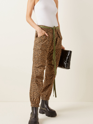 Leopard-print Cotton Cargo Pants