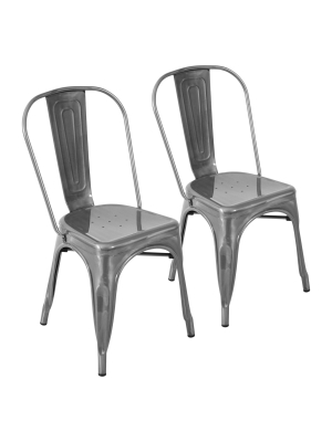 Set Of 2 Oregon Industrial Dining Chair Metal/silver Gloss - Lumisource