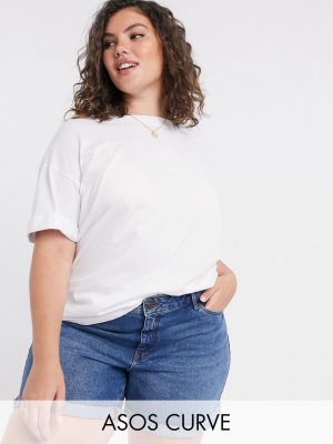 Asos Design Curve Relaxed T-shirt With Roll Sleeve In White