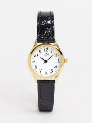 Limit Faux Leather Watch In Black