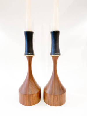 Pair Of Candlesticks - Walnut & Black