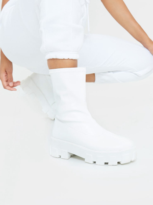 White Pu Extreme Chunky Cleat Sole Sock Boot