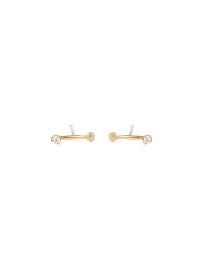 14k Gold Bead And Prong Diamond Barbell Studs