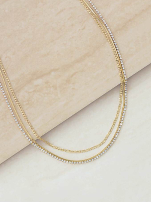 Minimal Layers Crystal And 18k Gold Plated Necklace