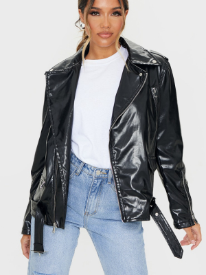 Black Oversized Pu Biker Jacket