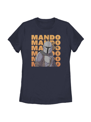 Women's Star Wars The Mandalorian Mando Text Stacked T-shirt