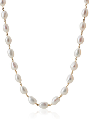 White Baroque Pearl & Gold Link Necklace