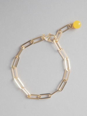 Xl Flat Link Paper Clip Bracelet With Amber Stone