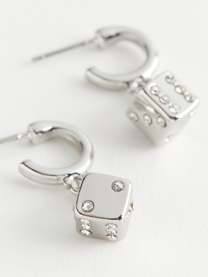 Rhinestone Dice Charm Hoop Earring