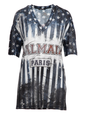 Balmain Flag Printed V-neck T-shirt