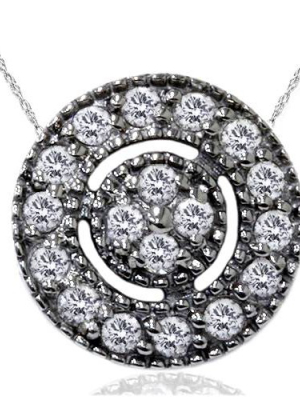 Pompeii3 1/4ct Diamond Pave Halo Pendant 14k Black Gold Womens Necklace & 18" Chain