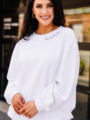 Mama White Corded Embroidered Sweatshirt