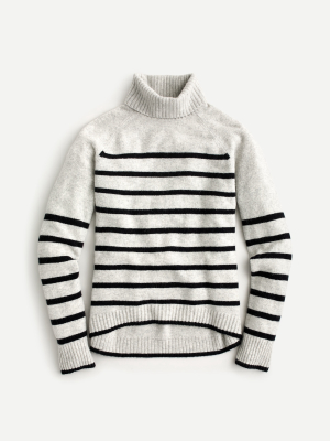 Tipped Turtleneck Sweater In Striped Supersoft Yarn