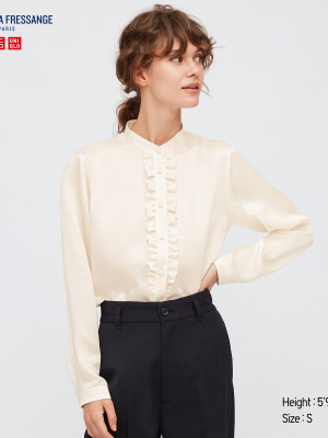 Women Silk Frilled Long-sleeve Blouse (ines De La Fressange)