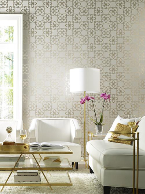 Serendipity Geo Overlay Wallpaper In Grey And Pale Metallic Gold By York Wallcoverings