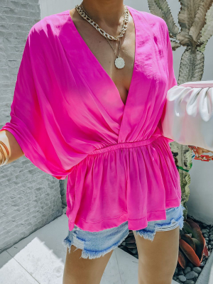 Love Stories Peplum Blouse - Hot Pink - Final Sale