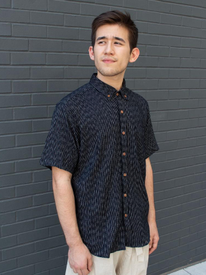 Button-up Short Sleeve Shirt, Shijira-ori, Black Faded Shima