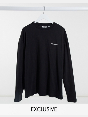 Collusion Oversized Long Sleeve T-shirt With Logo Print In Black