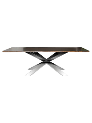 Couture Seared Wood Dining Table - Stainless Steel Base