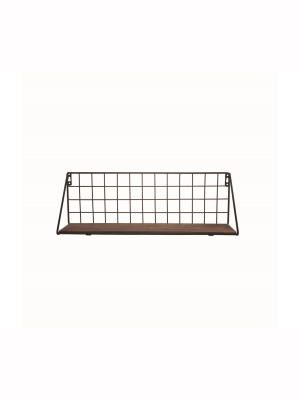 Large Distressed Wood And Metal Grid Hanging Wall Shelf - Foreside Home & Garden