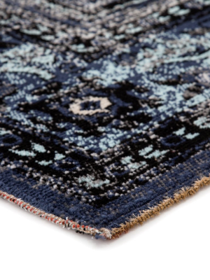 Westlyn Indoor/ Outdoor Medallion Black & Blue Area Rug