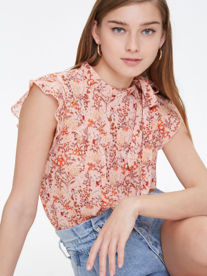 Ditsy Chiffon Tie-neck Top