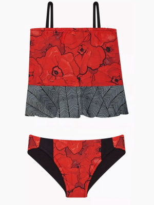 Ada Tankini Bikini Set (kids) - Red Poppies Print