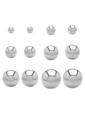 Women's West Coast Jewelry Women's Ball Stud Earrings 6 Pair Set - Silver