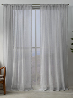 Set Of 2 Hemstitch Sheer Embellished Rod Pocket Top Curtain Panel - Exclusive Home