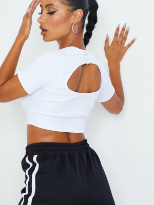 White Circle Cut Out Back Crop Top