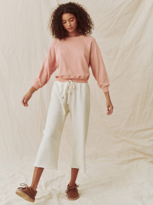 The Wide Leg Cropped Sweatpant. -- Washed White